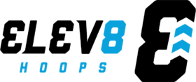 Small black & blue logo for Elev8 Hoops